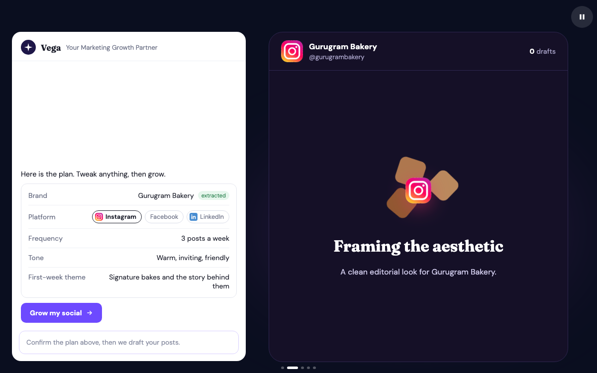 Vega writes and schedules your posts