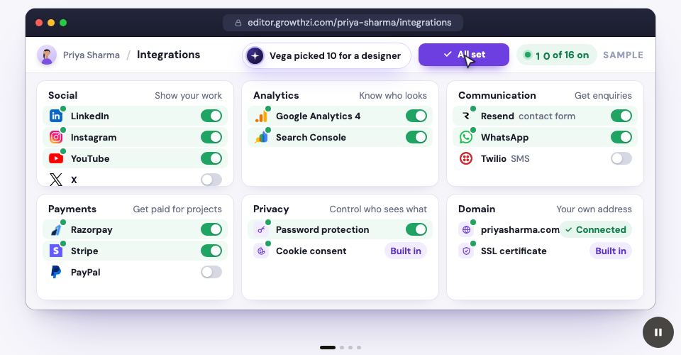 Search Console, analytics and booking links switching on