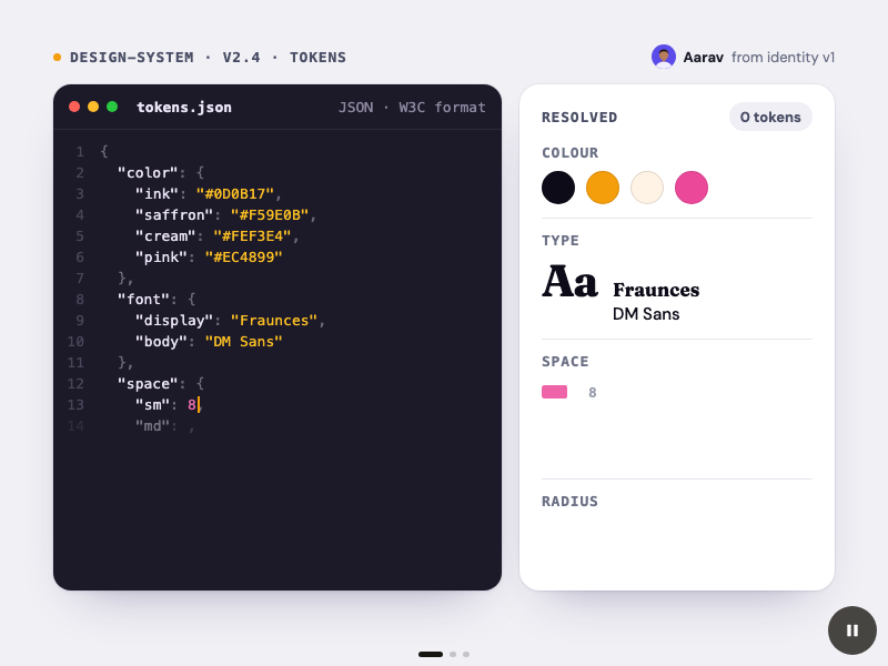 A component library and its tokens being published
